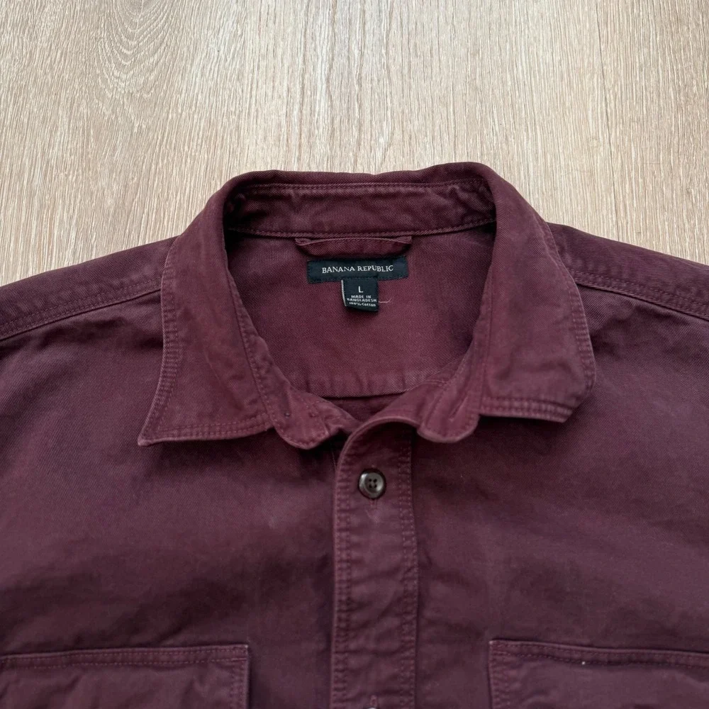 Banana Republic‎ Shirt Mens L Burgundy Button Down Utility Pockets Heavyweight